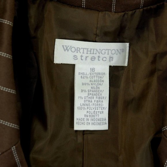 Worthington Stretch VINTAGE Brown Striped PANTSUIT Mixed sz 16 Top/14 Pants 8382 - Picture 5 of 8
